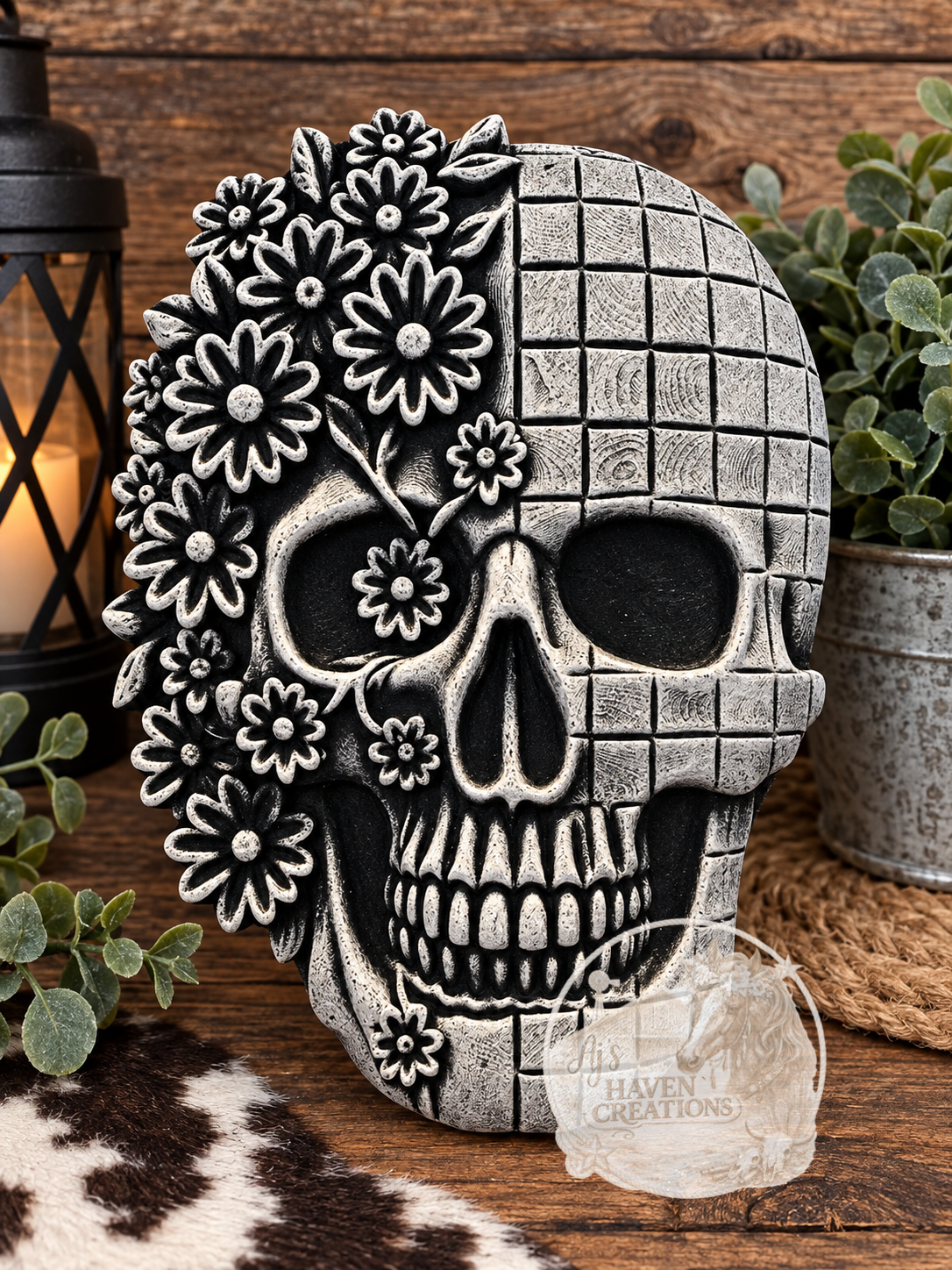 Checkers & Flowers Skull 3D