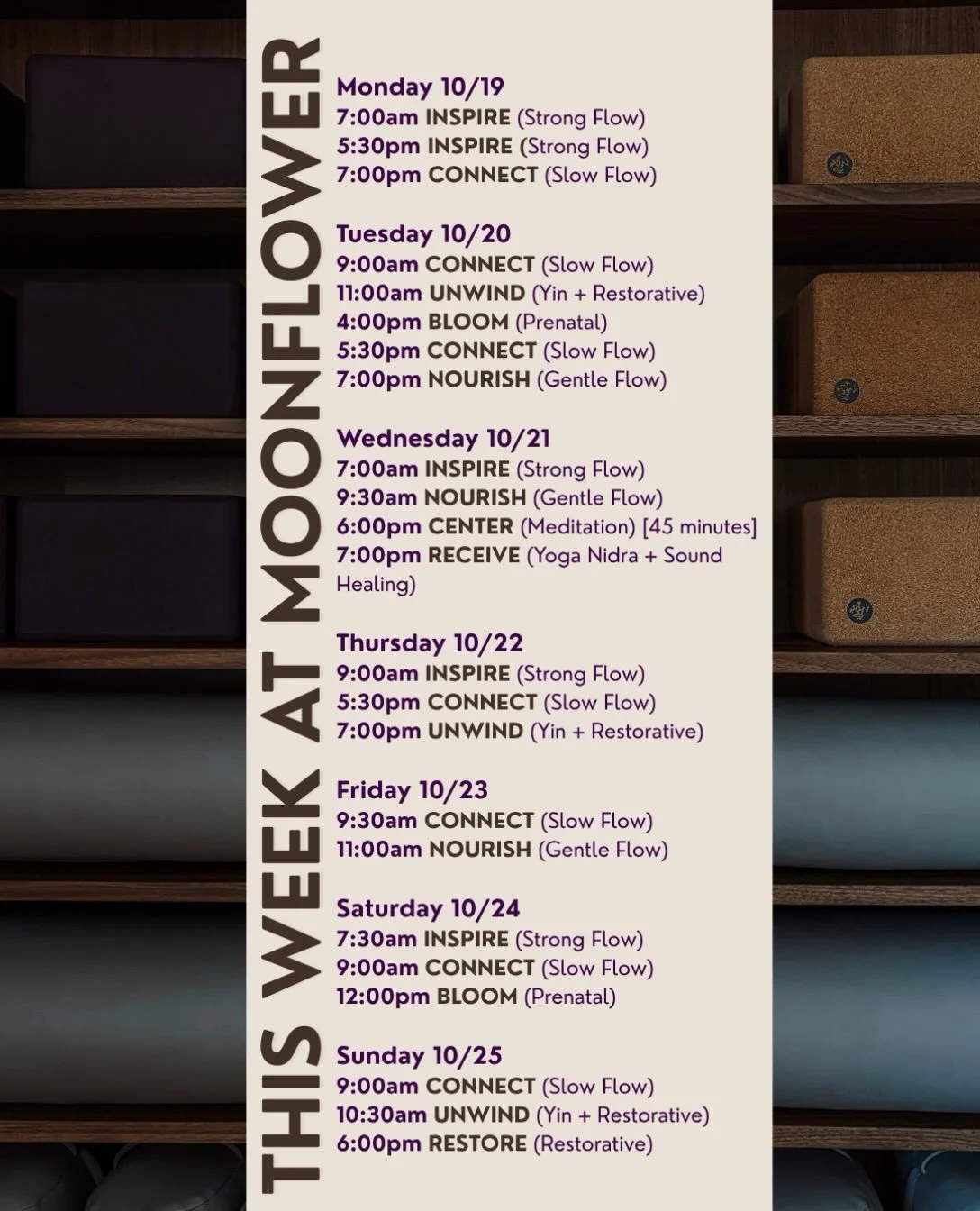 This week at Moonflower! 🧘🏻&zwj;♀️✨

&mdash;

📍 Moonflower Yoga + Ayurveda Studio | Brookfield, WI

Yoga in Brookfield WI &bull; Brookfield Yoga Studio &bull; Slow Flow Yoga &bull; Vinyasa Yoga &bull; Yin Yoga &bull; Restorative Yoga &bull; Yoga C
