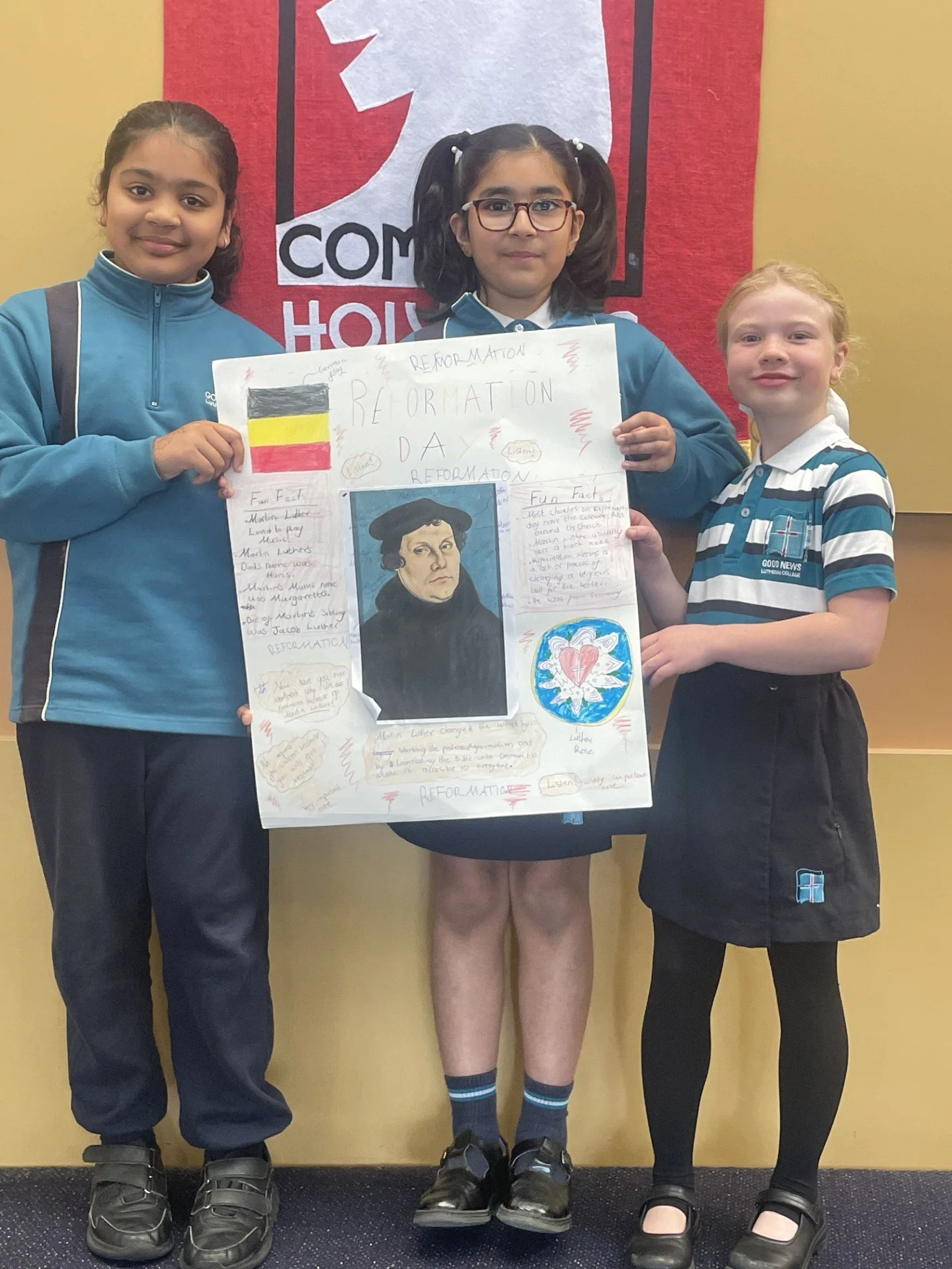 After learning about the Reformation in class, Year 3 students Vaani, Shanaya, and Ella took their curiosity a step further &mdash; diving into their own research to create an impressive and informative poster all about Martin Luther and the Reformat