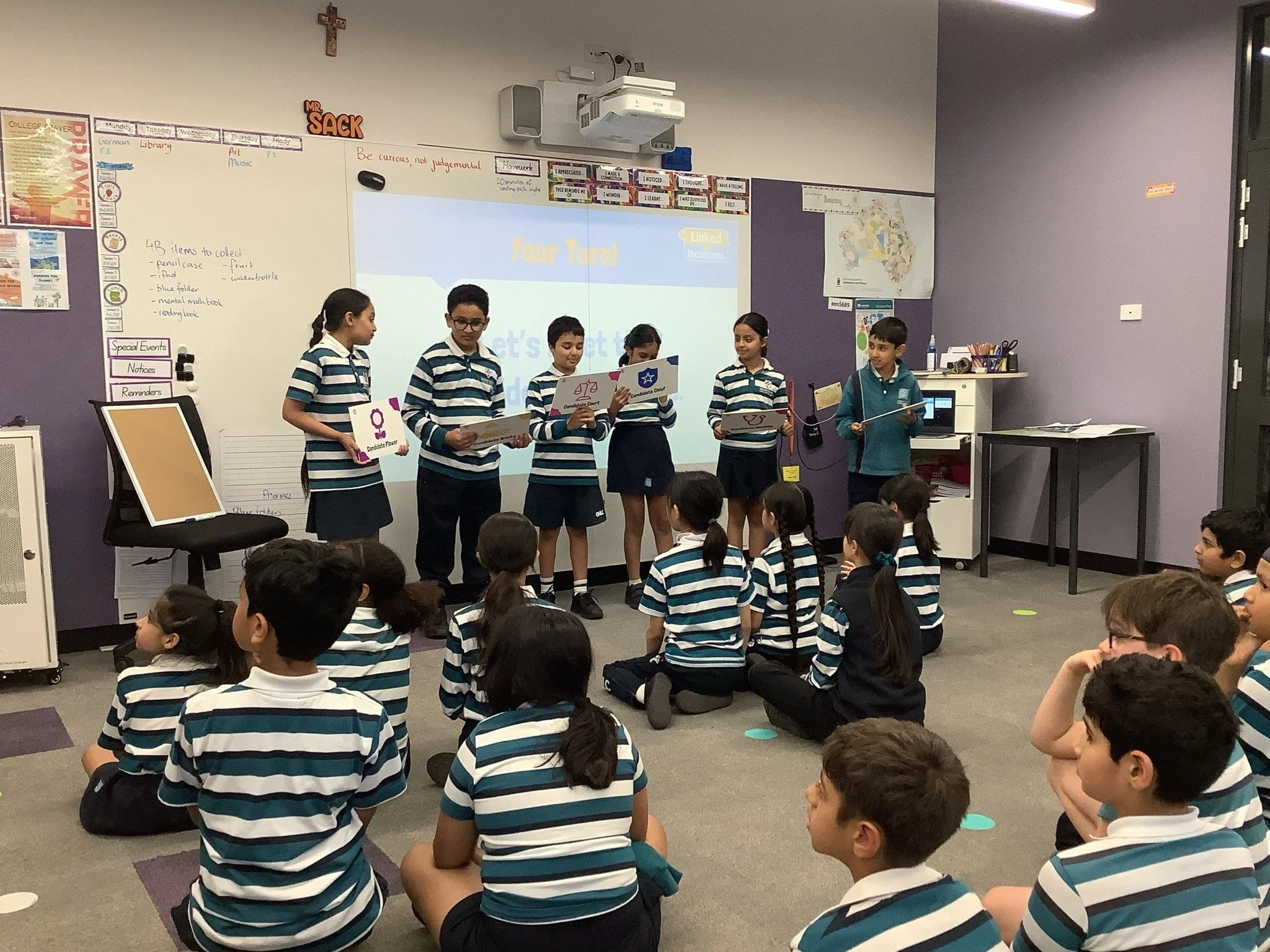 Our Year 4 students recently participated in an engaging Civics and Citizenship incursion that brought Australian democracy to life.

Students learned about the three levels of government and the difference between rules and laws. They also took part