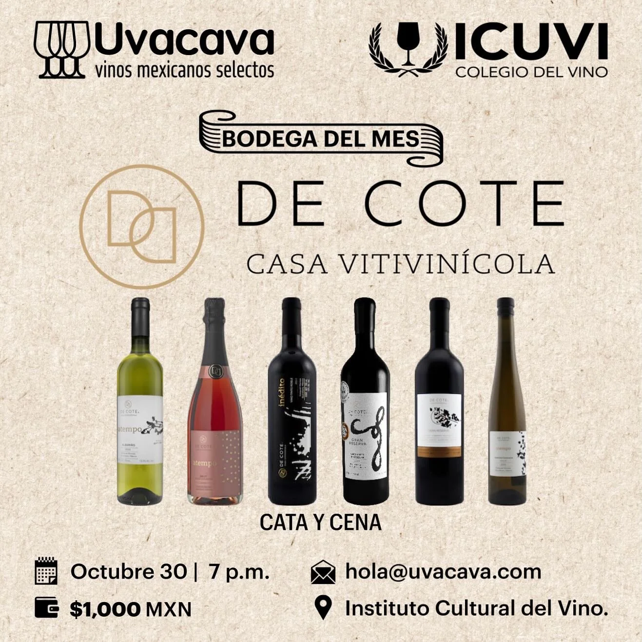 Disfruta los vinos de @decotemx, nuestra bodega del mes 🍷🍽️✨
🗣️ &iexcl;&Uacute;ltimos lugares!
🗓️ Octubre 30.
📍@icuvimx.