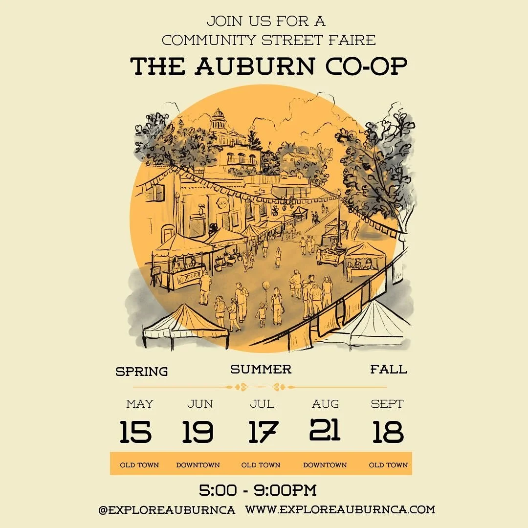 Tomorrow night is the last of the Auburn Summer Co-ops! Hope to see you there - 5-9pm in Old Town Auburn! @exploreauburnca
