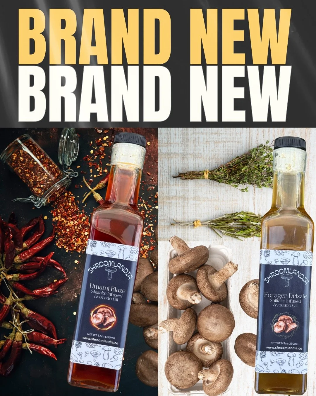 ✨ Meet Your New Secret Ingredients ✨
We just dropped two infused oils that are anything but basic &mdash; both slow-simmered with shiitake mushrooms and bursting with chef-level flavor.

🔥 Umami Blaze
A bold, savory oil infused with shiitake and sub