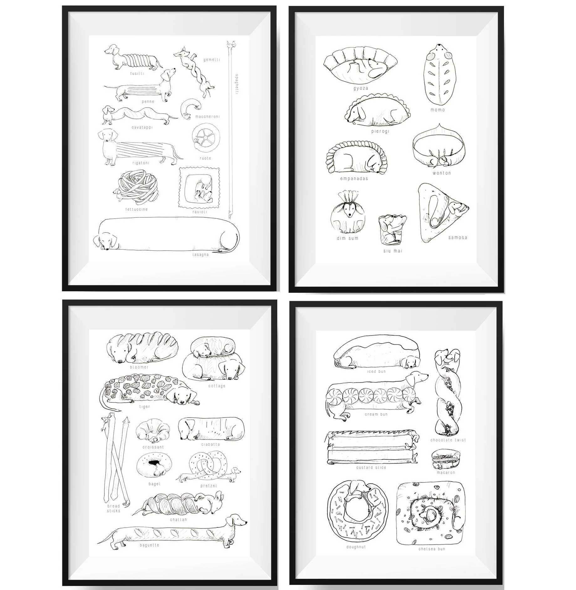 All 4 Food Dog A4 Prints