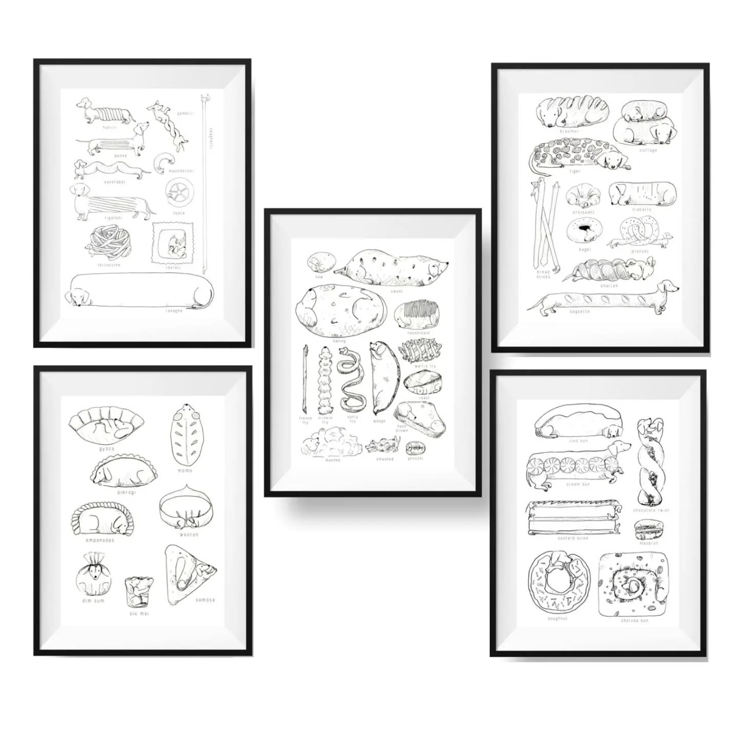 ✨️WEEKEND OFFER✨️ 
All 5 Food Dog A4 prints for just &pound;30. Offer ends on Monday. Head over to my website or Etsy 🫶🏻