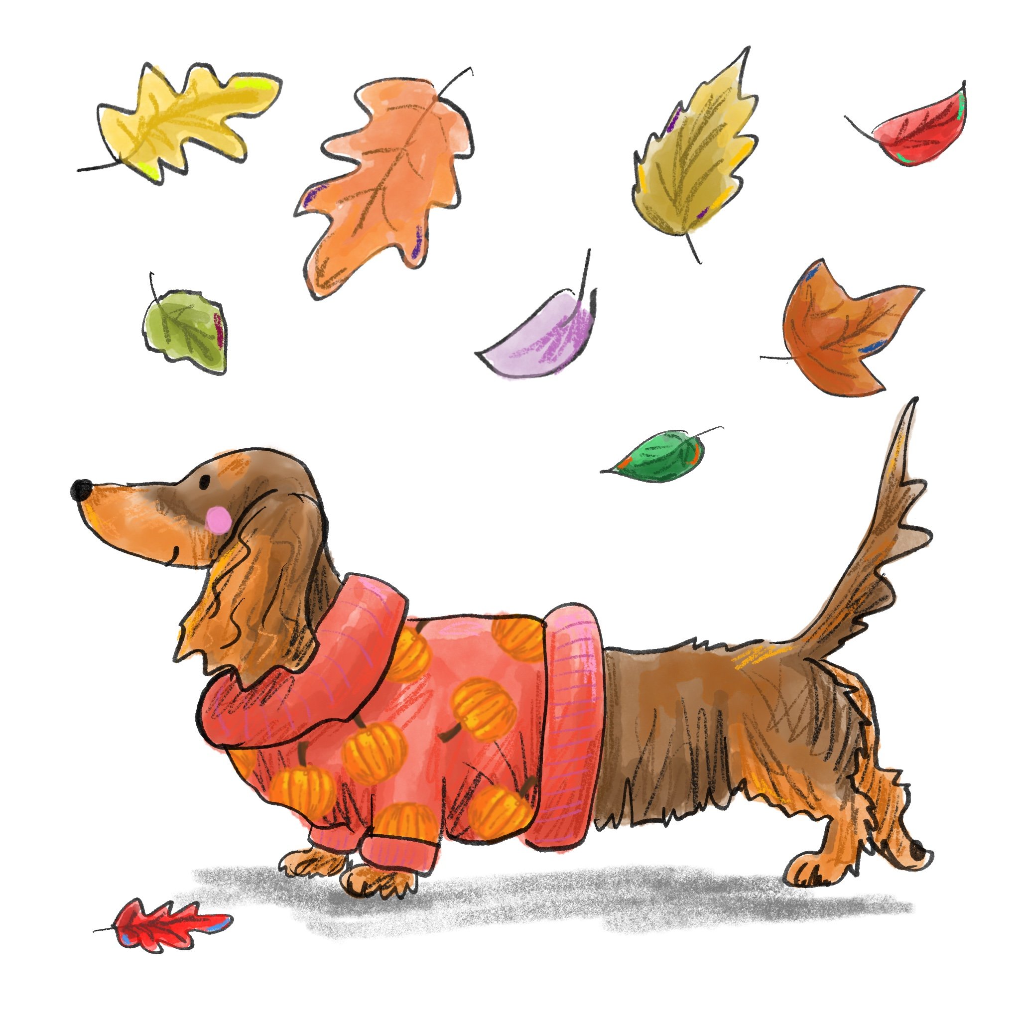 Custom Digital Autumn/ Halloween Dog Illustration