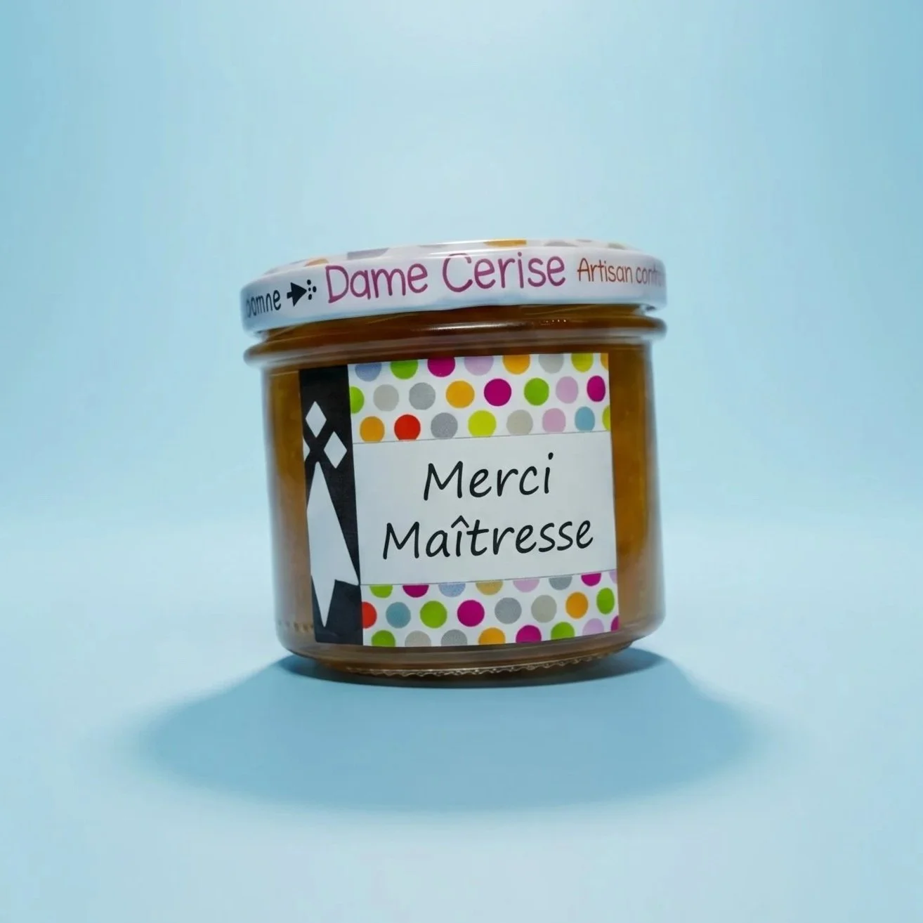 confiture dame cerise personnalisé "merci maitresse" chez Encore & Encore