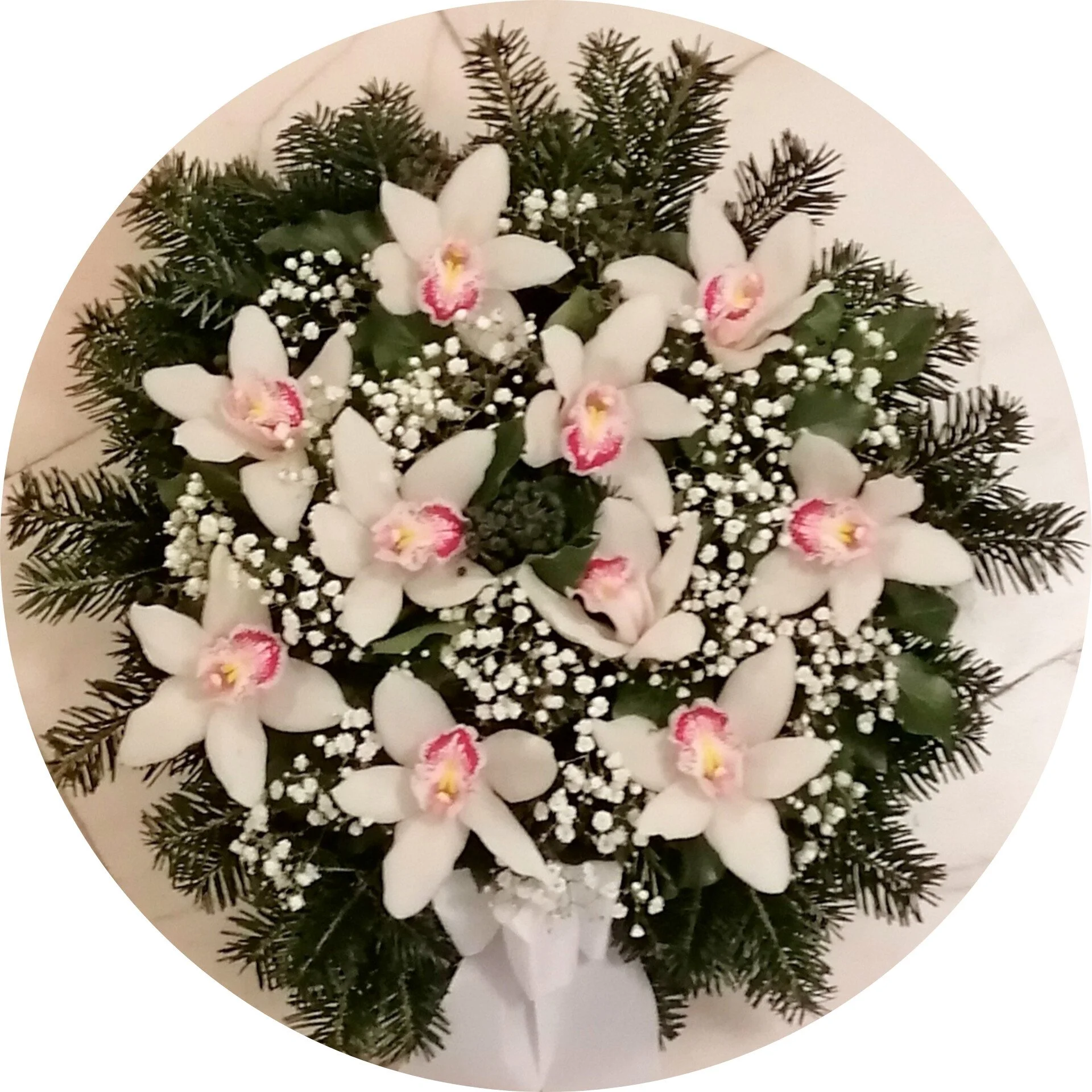Rózsaszín orchidea, fekvő koszorú