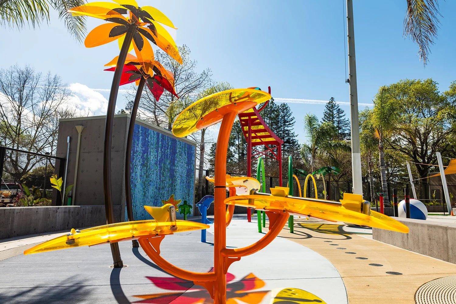 Interactive, ADA-suitable elements make the spray ground more accessible and inclusive.