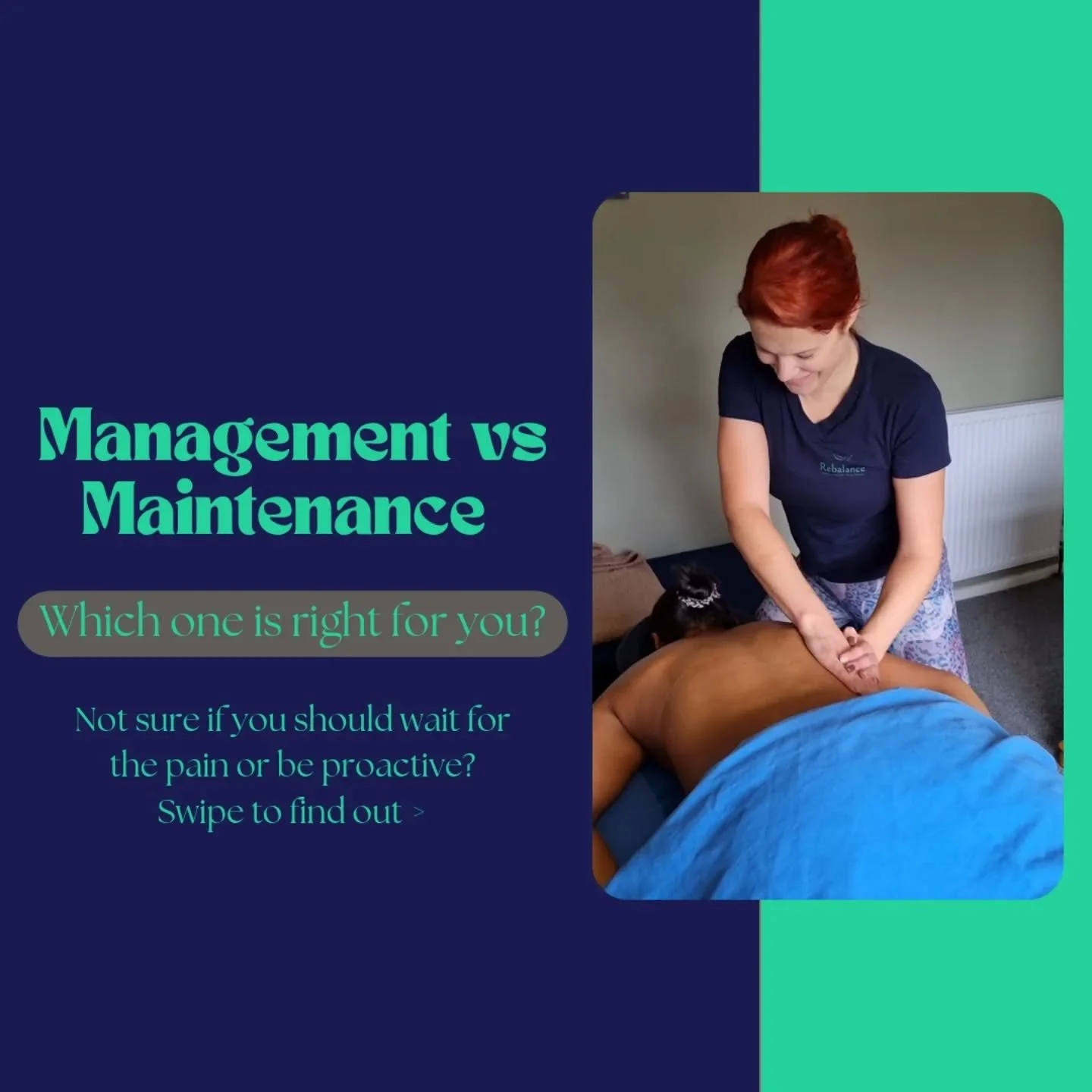Management or Maintenance &mdash; which one do you need?

Management = when pain has already stopped you in your tracks.

Maintenance = regular care to stop problems building in the first place.

Both work. The difference? One gets you out of pain, t