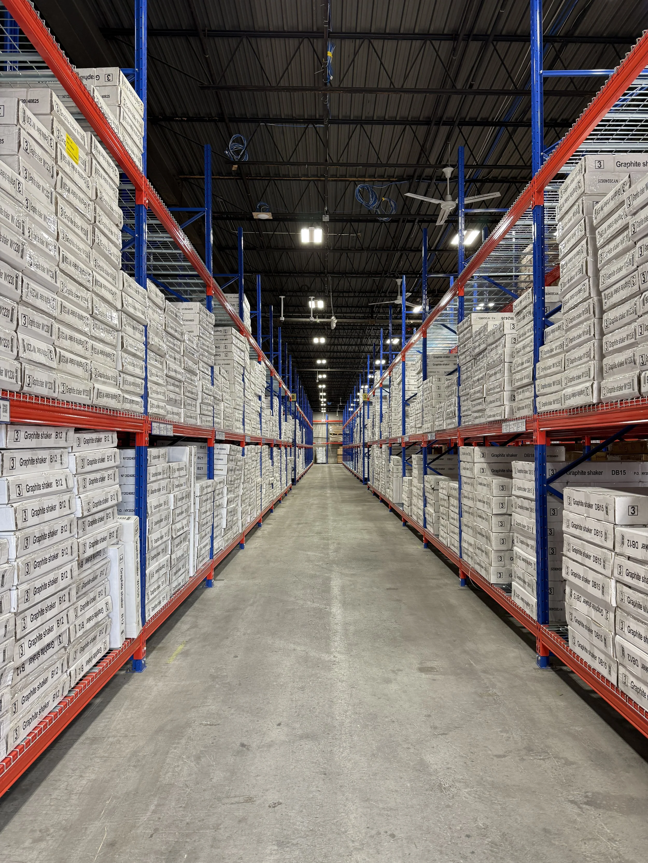 Large inventory of white RTA kitchen cabinets stored in U.S. warehouse