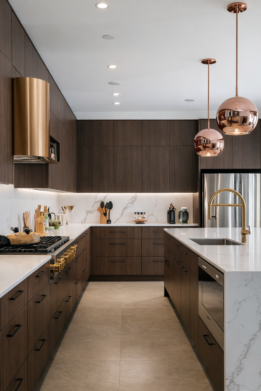 Dark Wood Melamine Kitchen Cabinets | Modern Custom Cabinetry