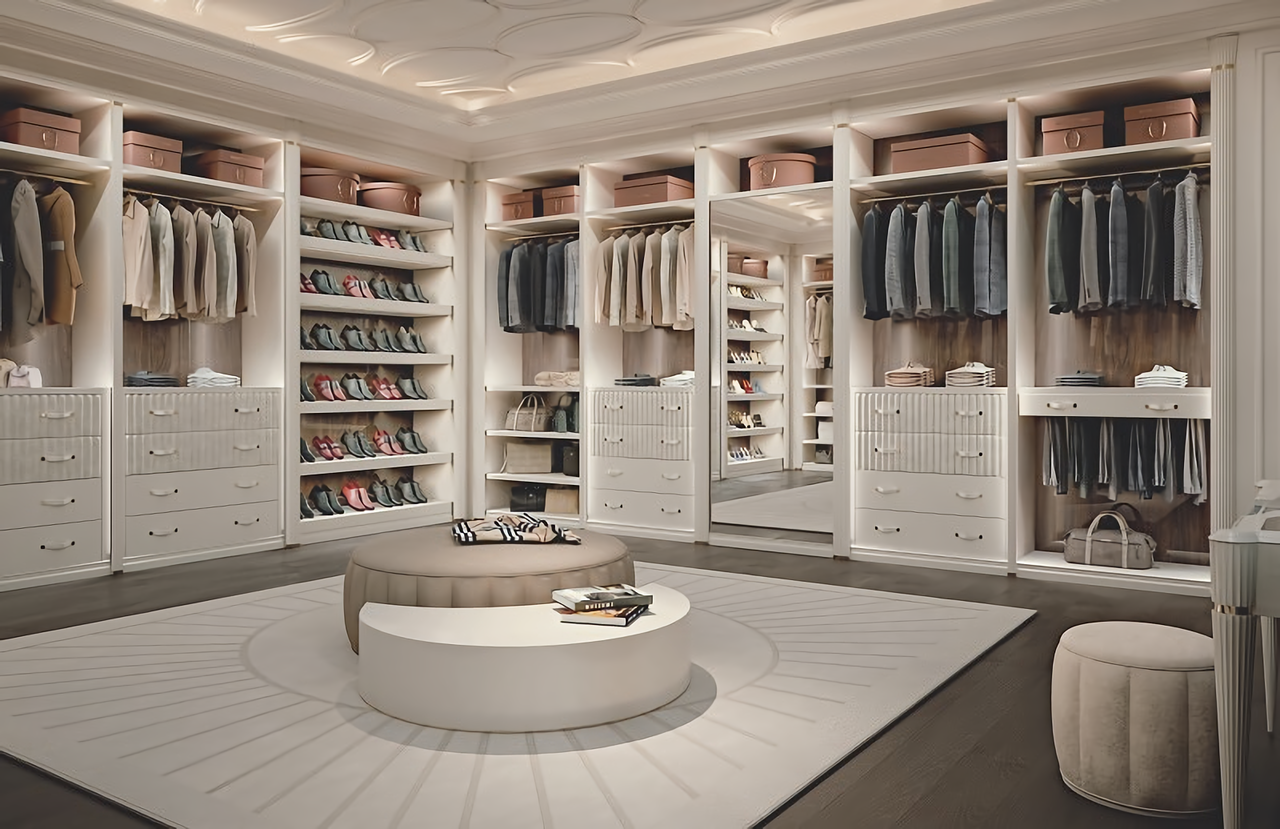 Modern closet storage system with modular design for residential interior projects