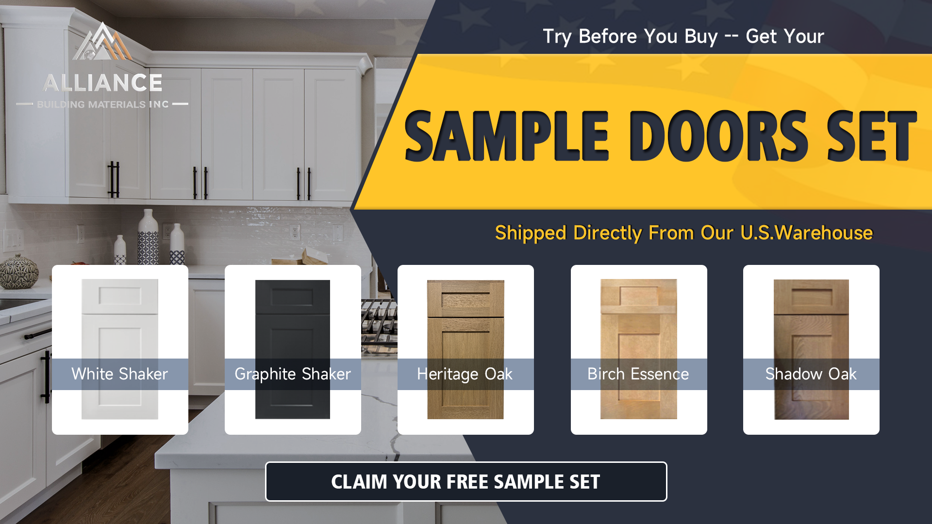 RTA cabinet sample door set shipped from USA warehouse for contractors to test before bulk order