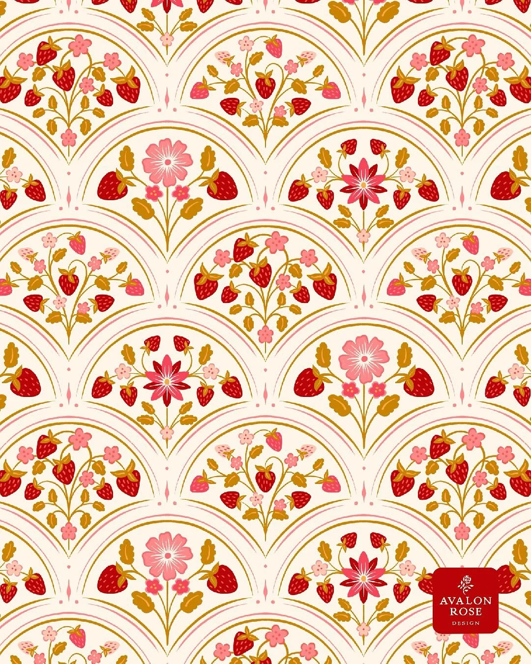 🍓Summer won&rsquo;t be around again for awhile, but this sweet and sassy scalloped strawberry surface pattern is a reminder that it will be back.