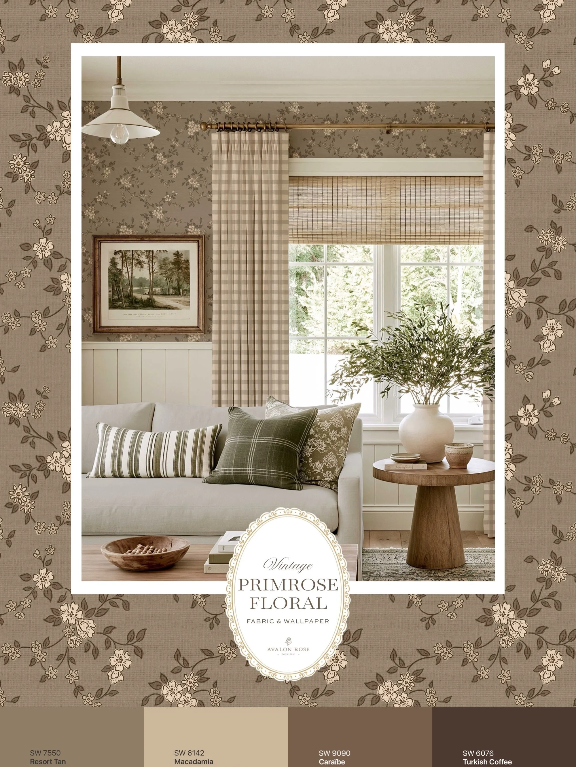 Delicate hand drawn florals always add vintage charm to a room. My newest surface pattern certainly does. Especially when it comes in warm neutral colors that provide a good base for most interiors.