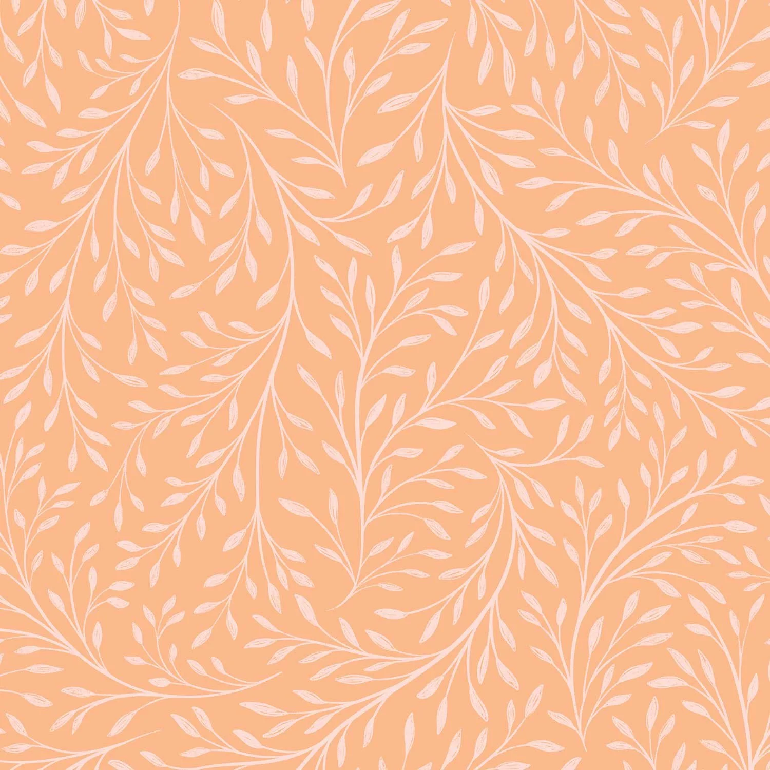 Pattern of white leafy branches on a peach background
