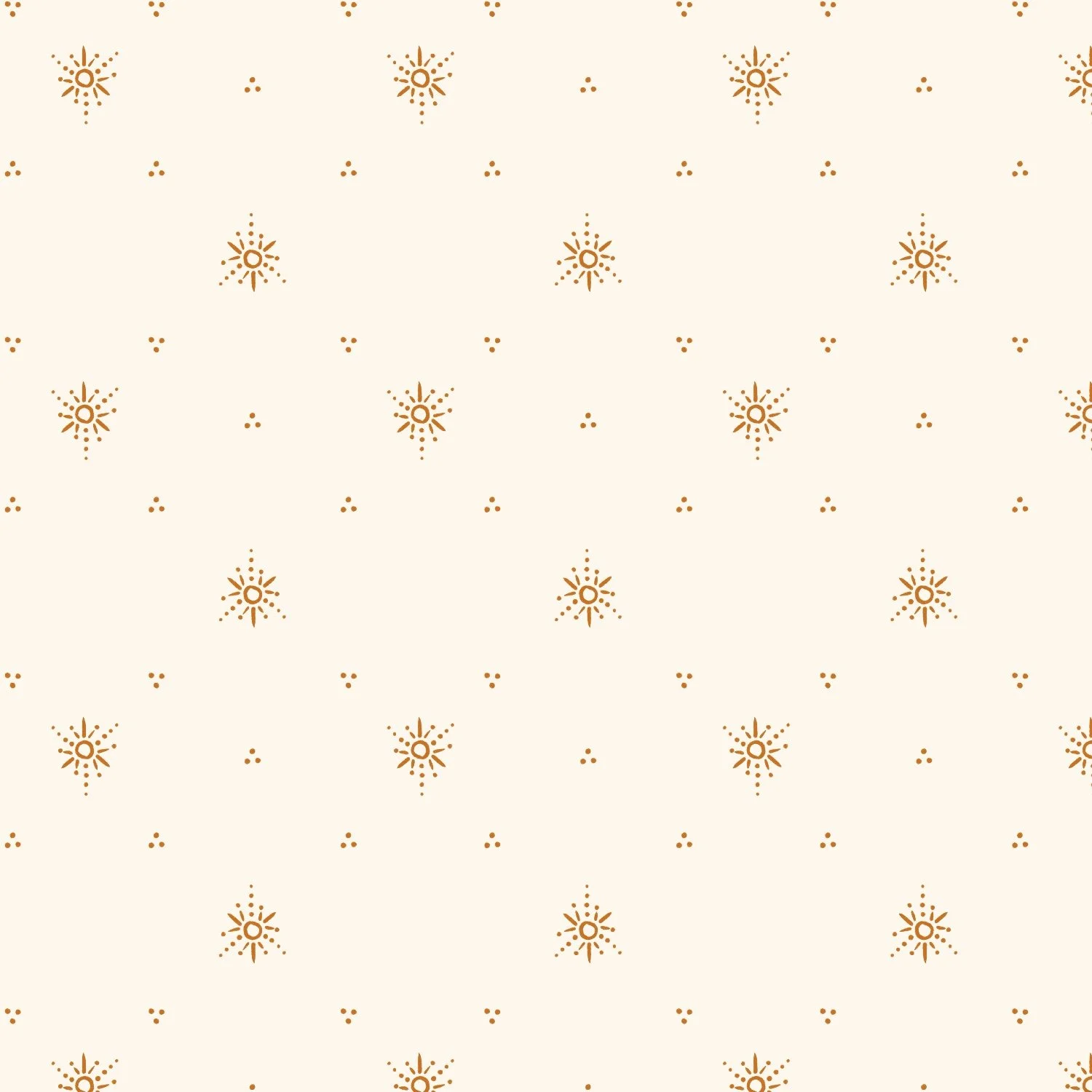 Pattern with brown snowflakes and dots on a cream background.
