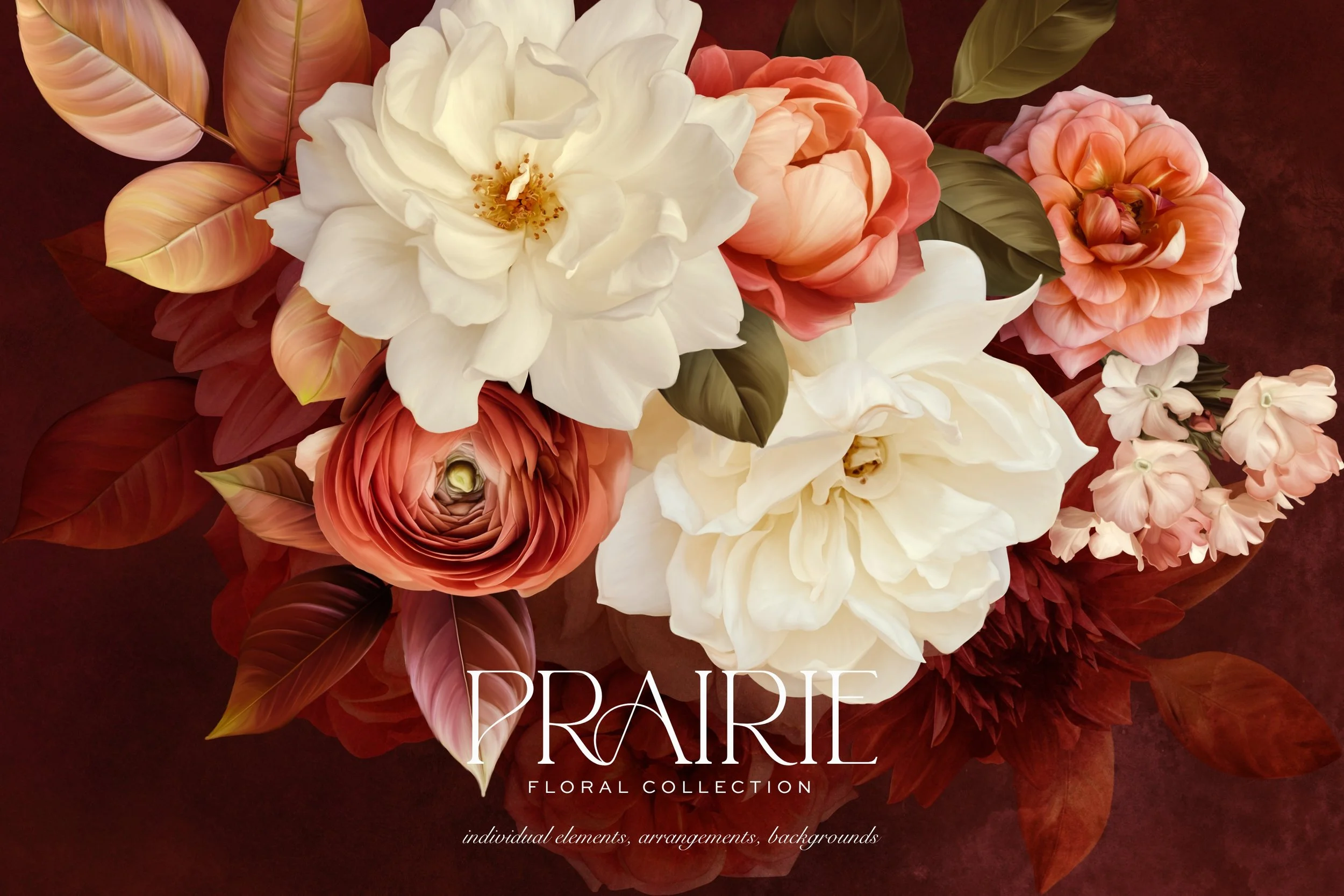 Pink and white flower painting that says Prairie Floral Collection