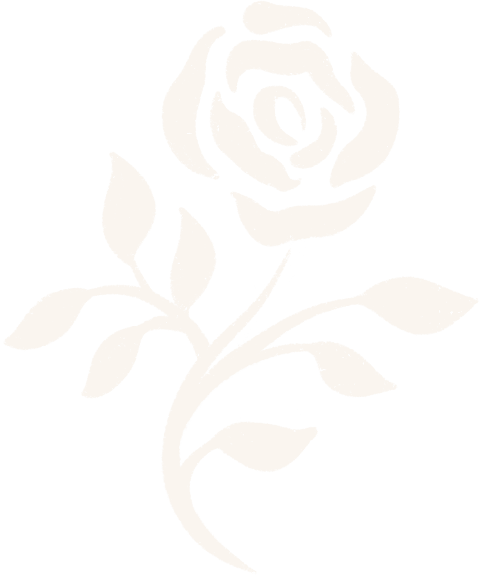 Black and white illustration of a rose with leaves.