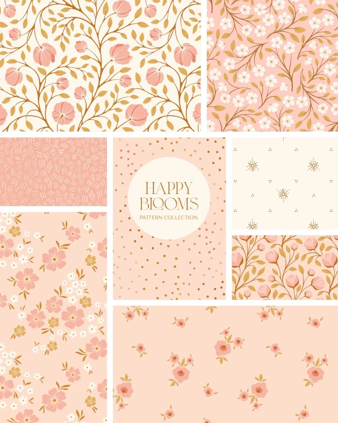 Collection of pink floral surface pattern designs