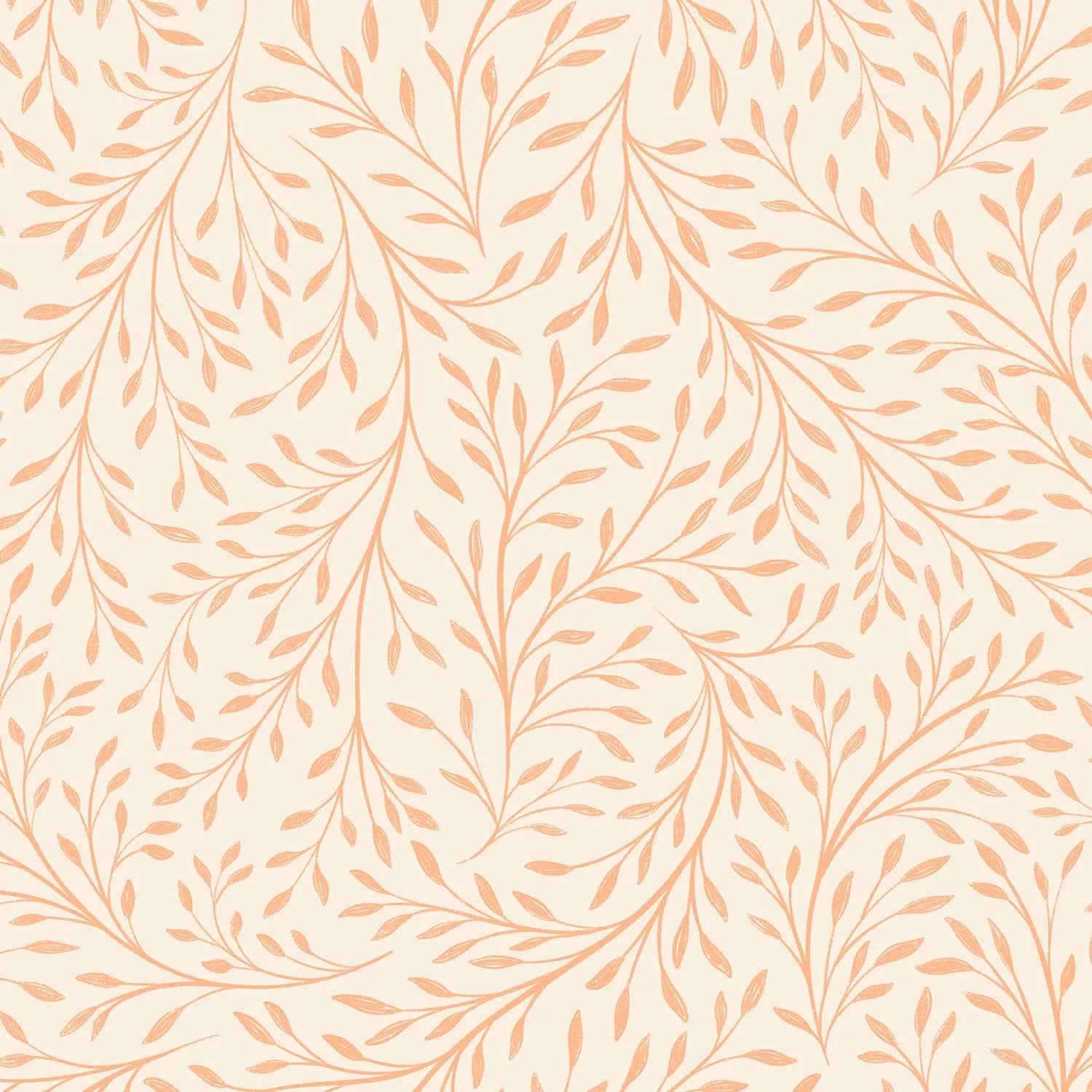 Pattern of delicate, branching leaves in a light peach color on a cream background.