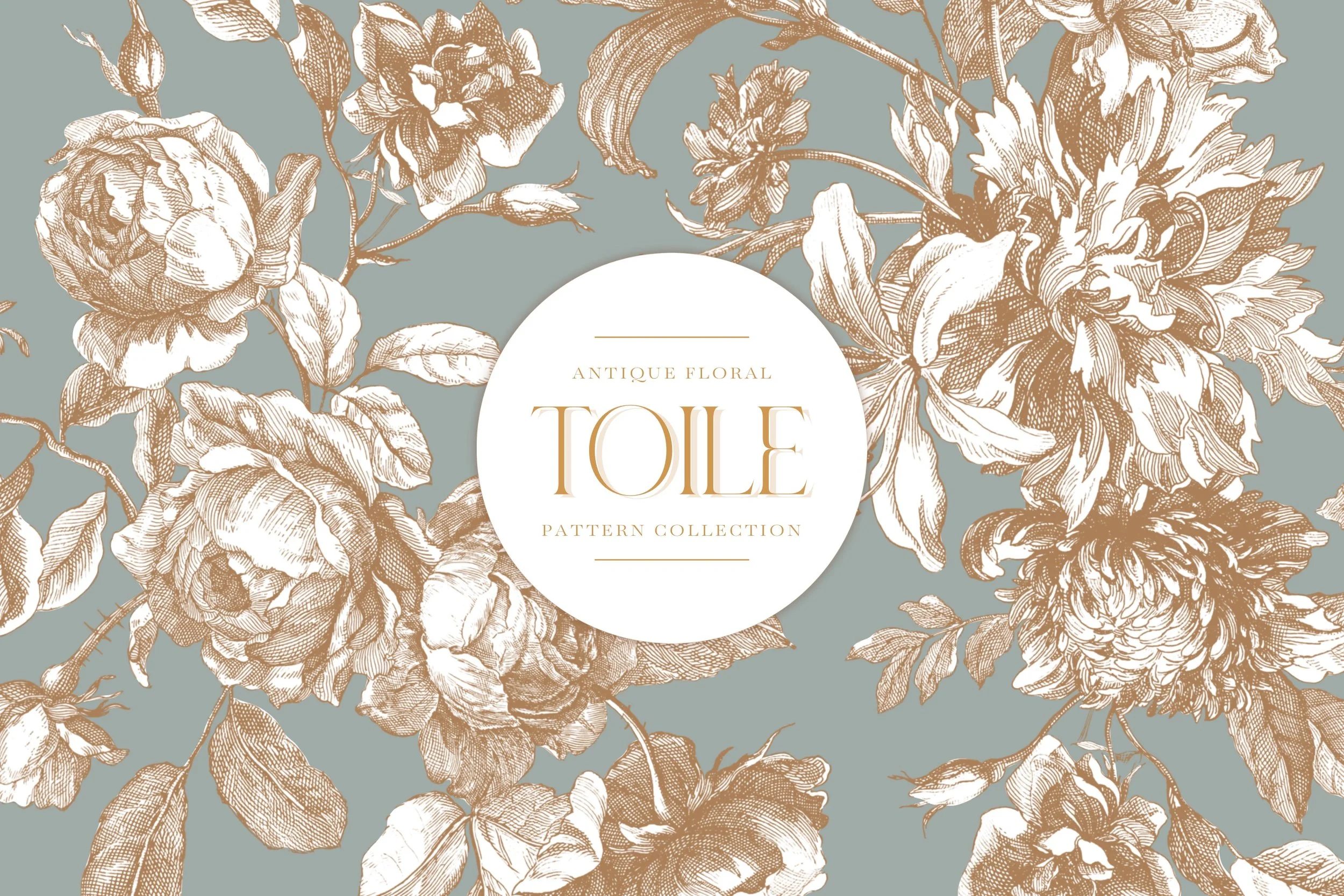 Antique floral toile seamless surface pattern design for commercial use