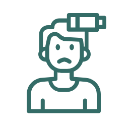 Cartoon illustration of a person with a headache, holding their head, with a large pain cloud above.