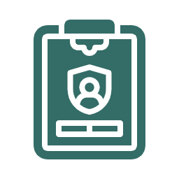 Clipboard with a shield and person icon indicating security or identity protection