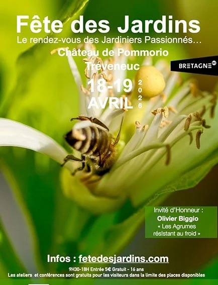 Affiche de la Fête des Jardins au château de Pommorio, à Tréveneuc (Côtes d'Armor), en avril 2026