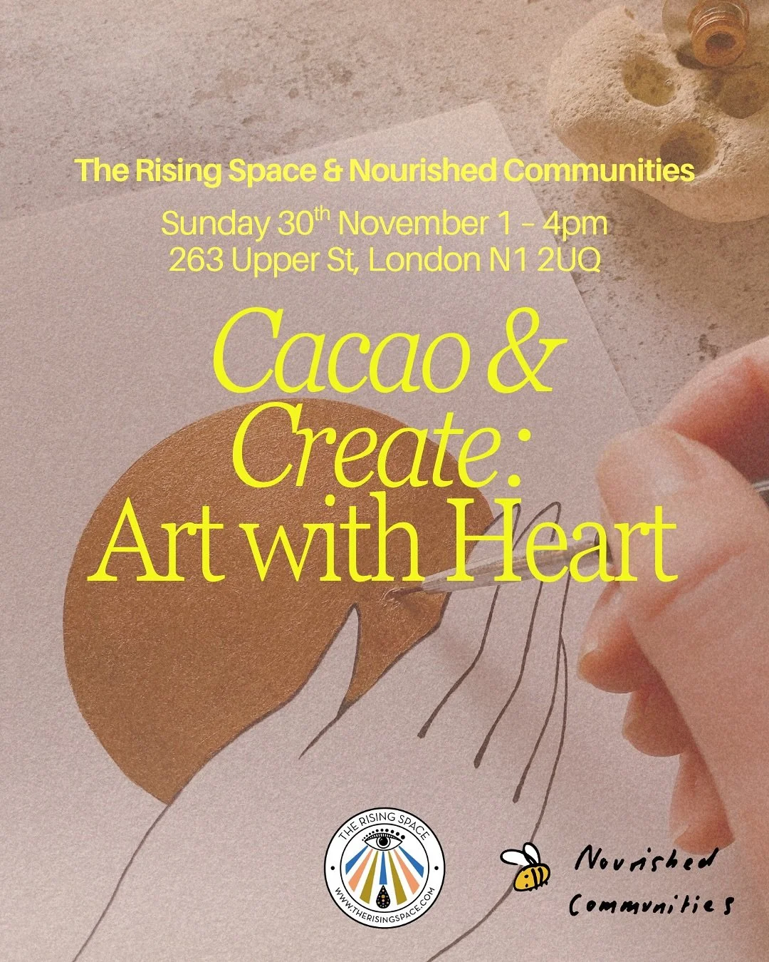 ✨ Exciting Collaboration Announcement ✨ 
@nourishedcommunities and @therisingspace are excited to bring you Cacao &amp; Create: Art with Heart &mdash; a mindful, heart-led 3-hour ritual designed to help you slow down, reconnect with your intuition an