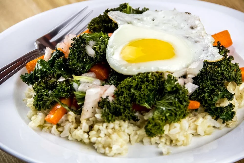 Kale & Carrot Egg Drop Rice Bowl