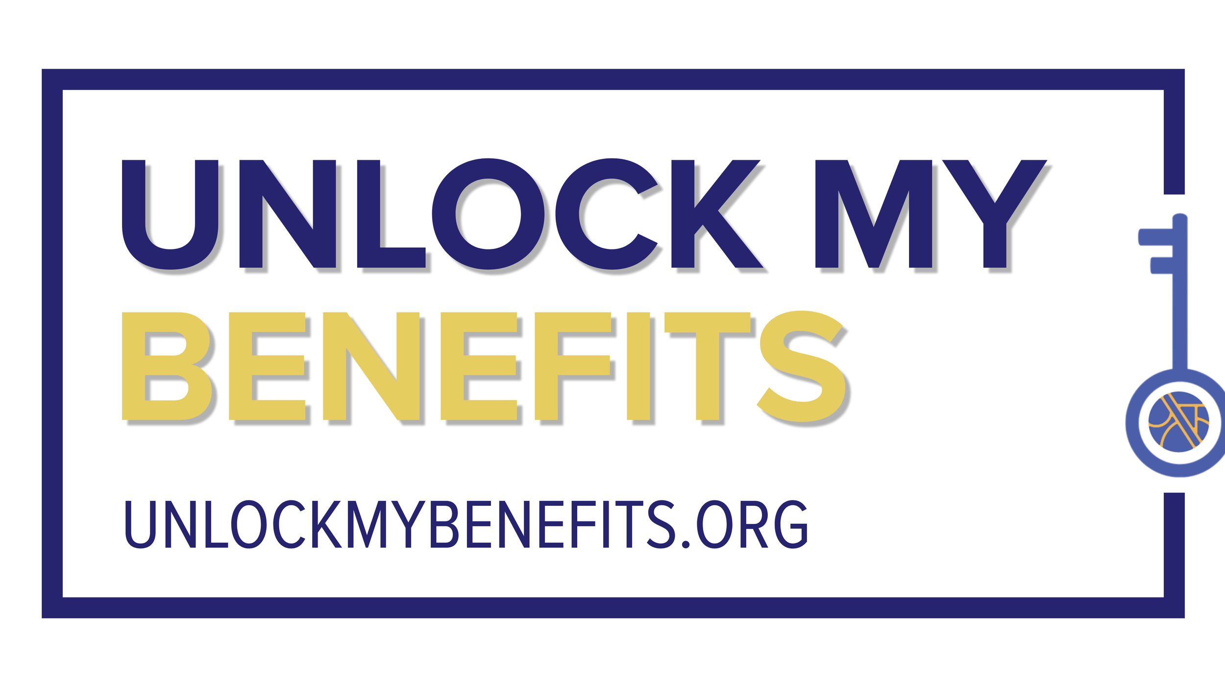 Sign with text 'Unlock My Benefits' and website 'unlockmybenefits.org'.