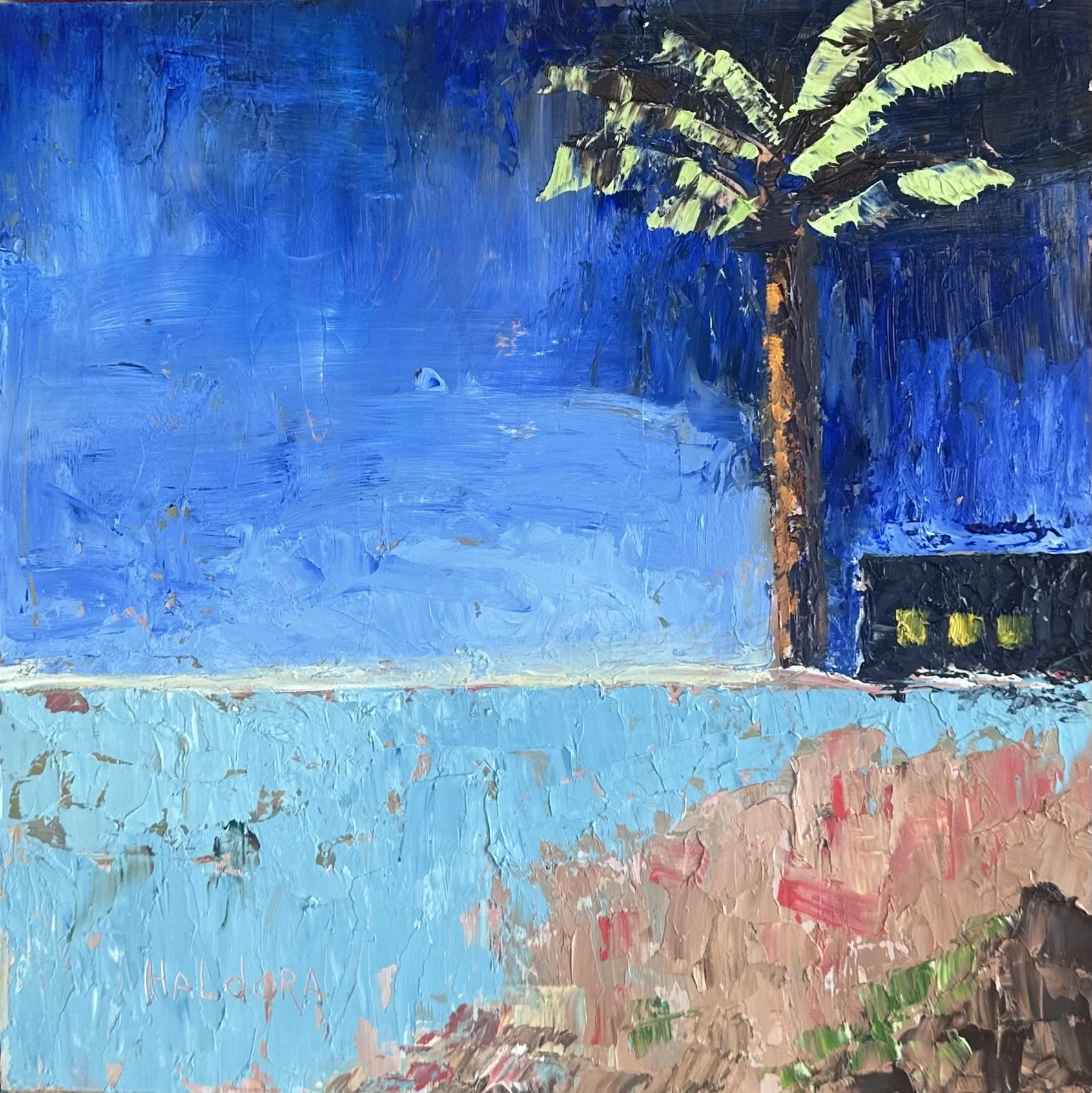 "Midnight Palm"  -  Oil.on board with cradle  -     10" x 10" 