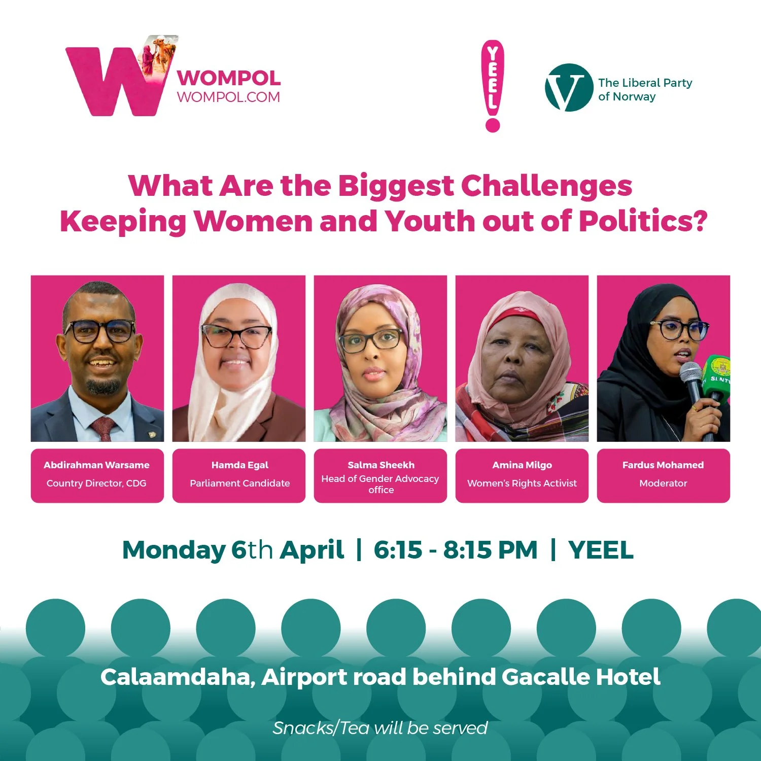 Dood Furan : Panel Discussion

Maxay yihiin caqabadaha ugu waaweyn ee haweenka iyo dhalinyarada ka reebaya siyaasadda?

Nagu soo biir dood muhiim ah oo ku saabsan caqabadaha hortaagan haweenka iyo dhalinyarada ka qaybgalka siyaasadda, iyo waxa loo ba