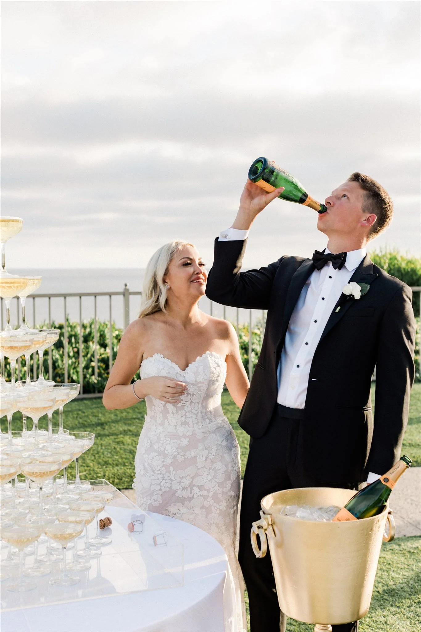 Ritz Carlton Dana Point Wedding  Champagne Tower Toast with French Toast Towers 9.jpg