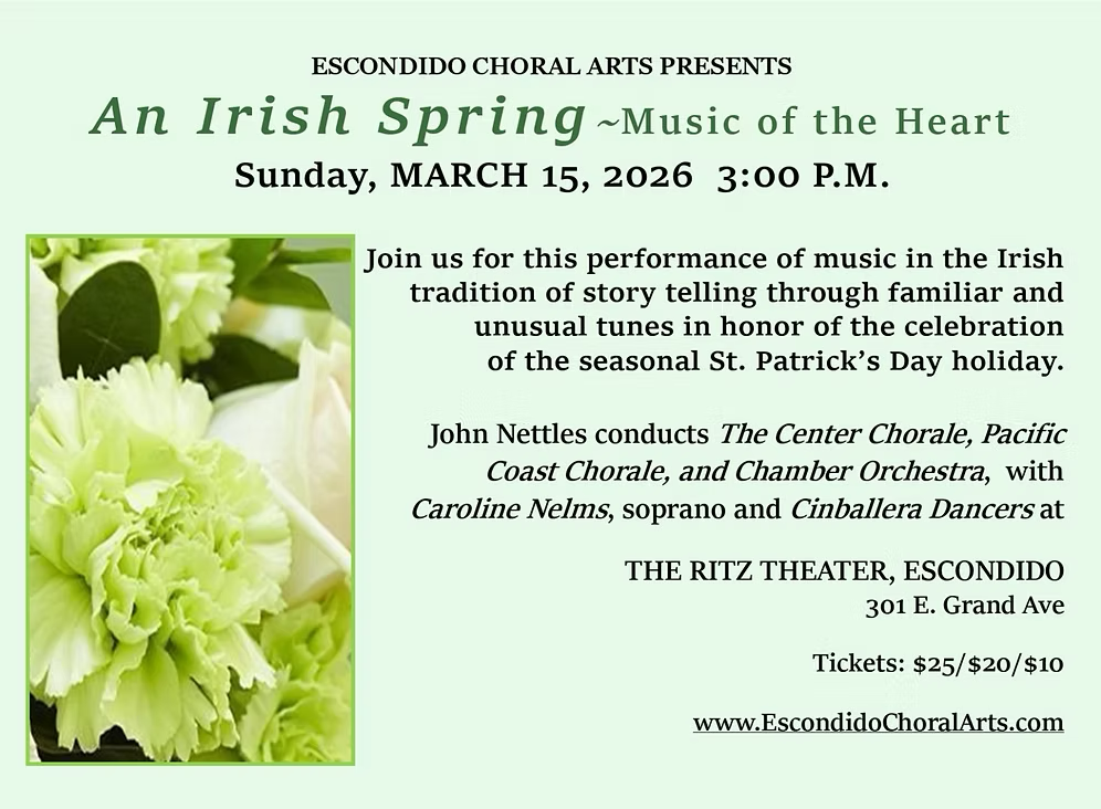 Escondido Choral Arts: The Center Chorale- An Irish Spring: Music from the Heart