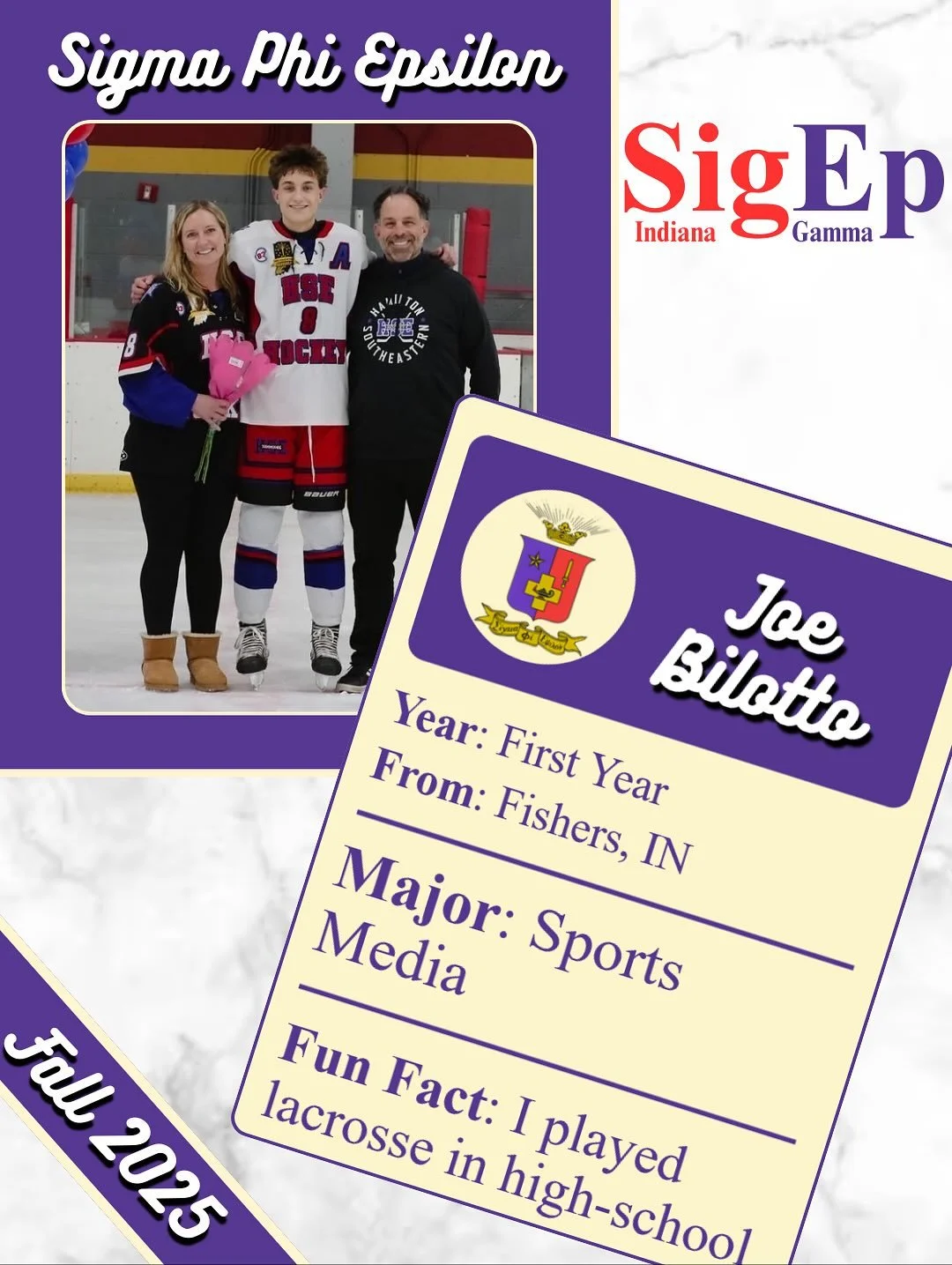 Meet our New Member of the Week, Joe Bilotto! Joe is a first year from Fishers studying sports media. He enjoys golfing and spending time with his family. In the future, Joe wants to go into professional sports photography. A fun fact about Joe is th