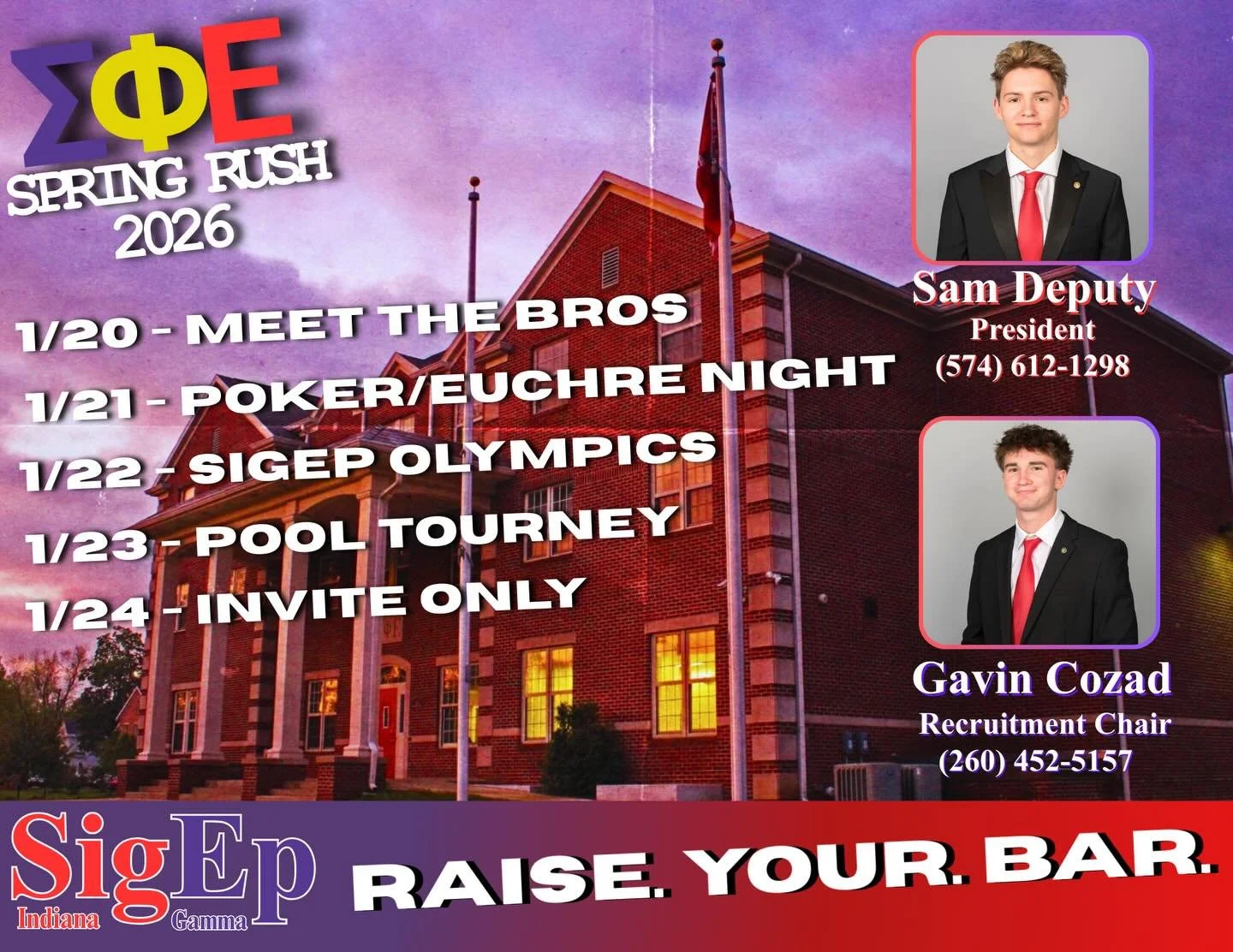 Spring Rush is right around the corner! Come and visit the house and meet the brothers on the 20th. 💜❤️💛