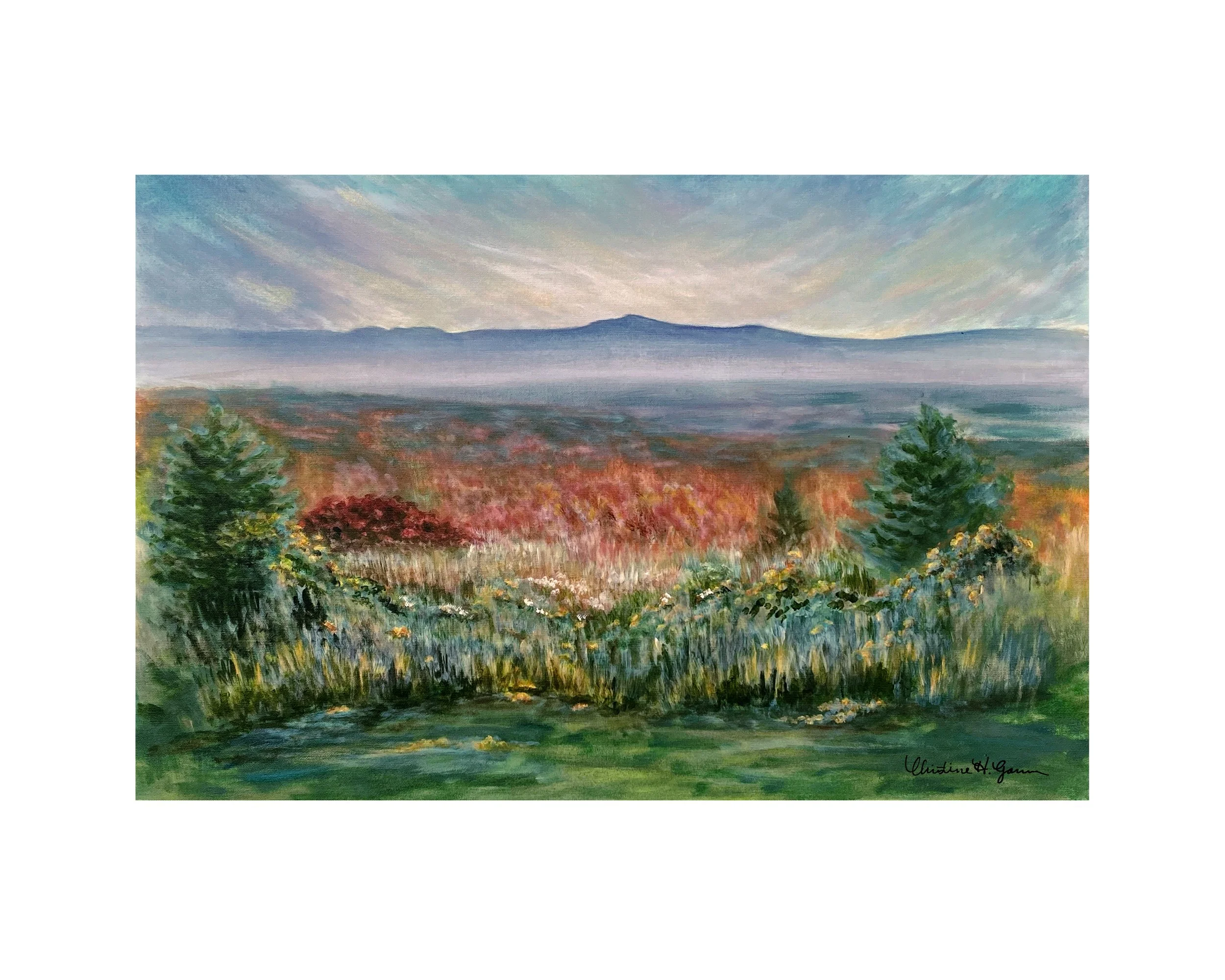 Catskill Mountains and Autumn Field at Sunset