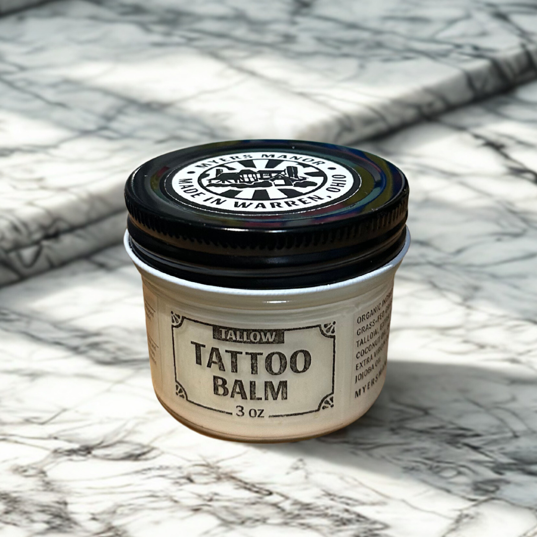 Grass-Fed Tallow Skin Repair Balm – Tattoo Aftercare, Minor Cuts & Scrapes, Safe for Nursing Moms - 3 oz. Glass Jar