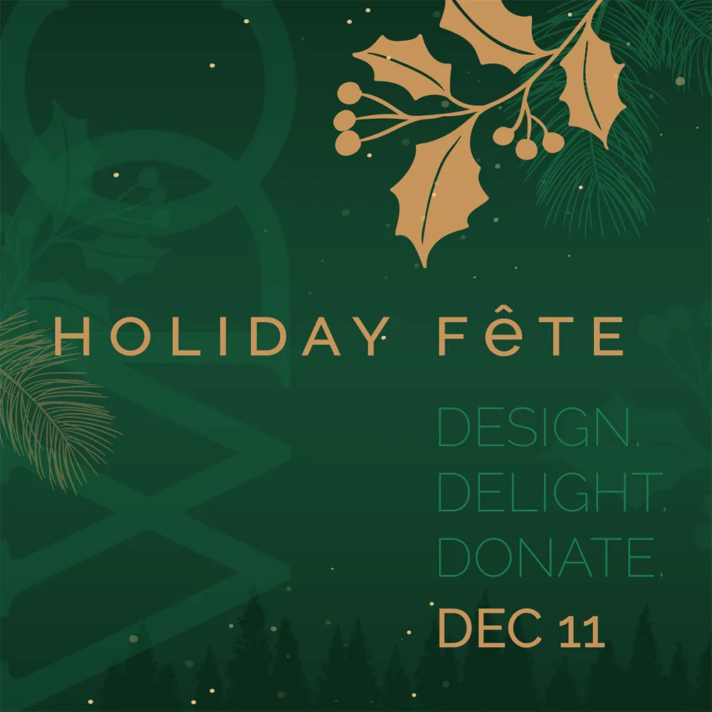 Holiday themed invitation to the Washington Design Center Holiday FÊTE