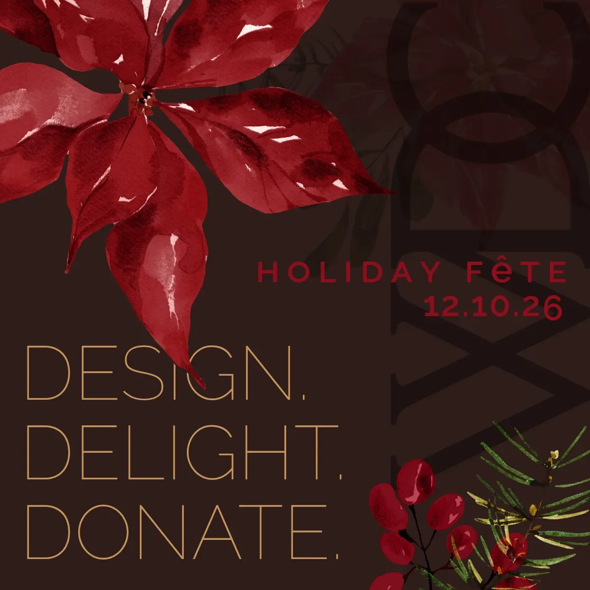 Holiday themed invitation to the Washington Design Center Holiday FÊTE.