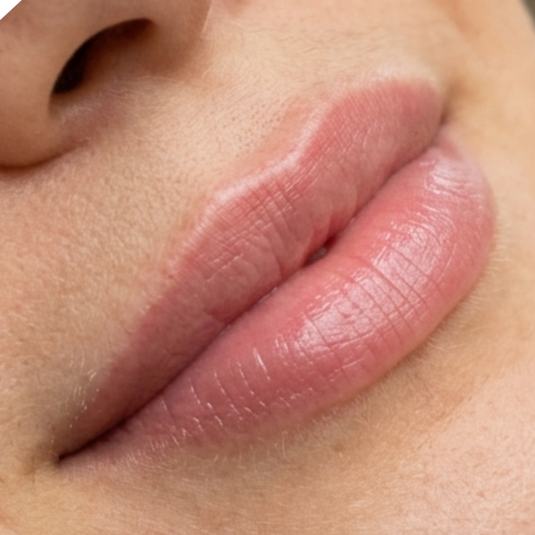 Close-up of a person's lips and part of the nose, showing smooth skin and natural lip color.