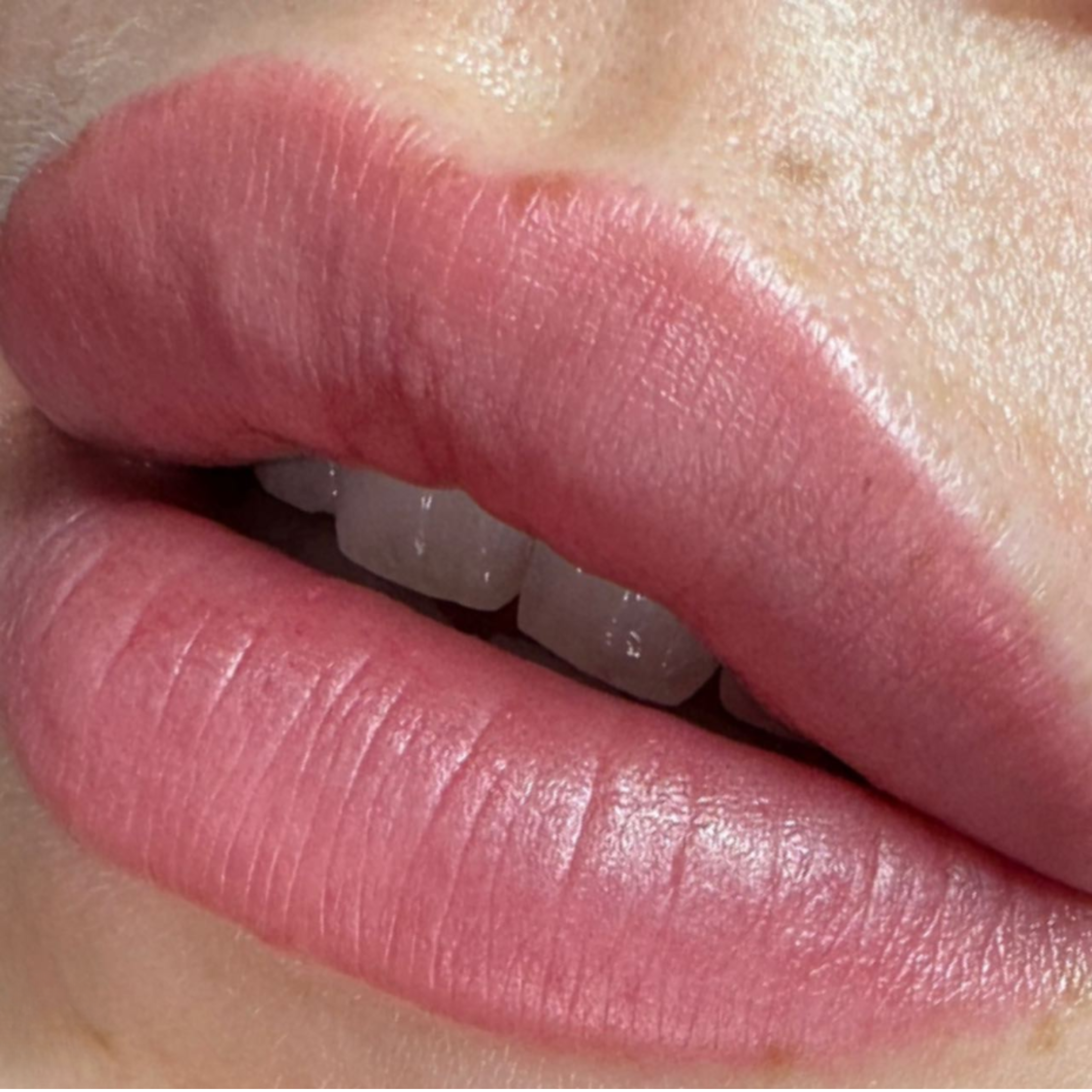 Close-up of a person's lips, slightly parted, showing the texture and natural pink color.