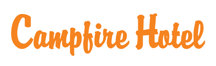 Logo for Campfire Hotel in orange text.