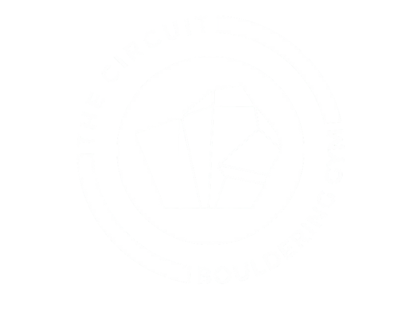 Logo for The Circuit Boulder Gym featuring a stylized rock climbing wall design and circular text.