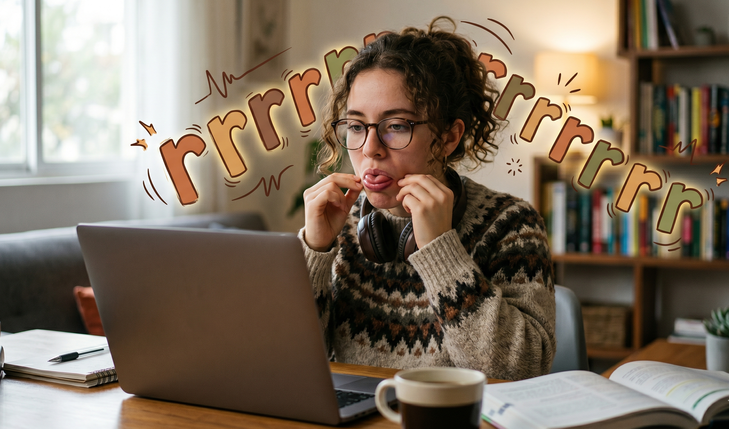 Girl traying to improve her pronunciation in Spanish with classes and helpfull tips