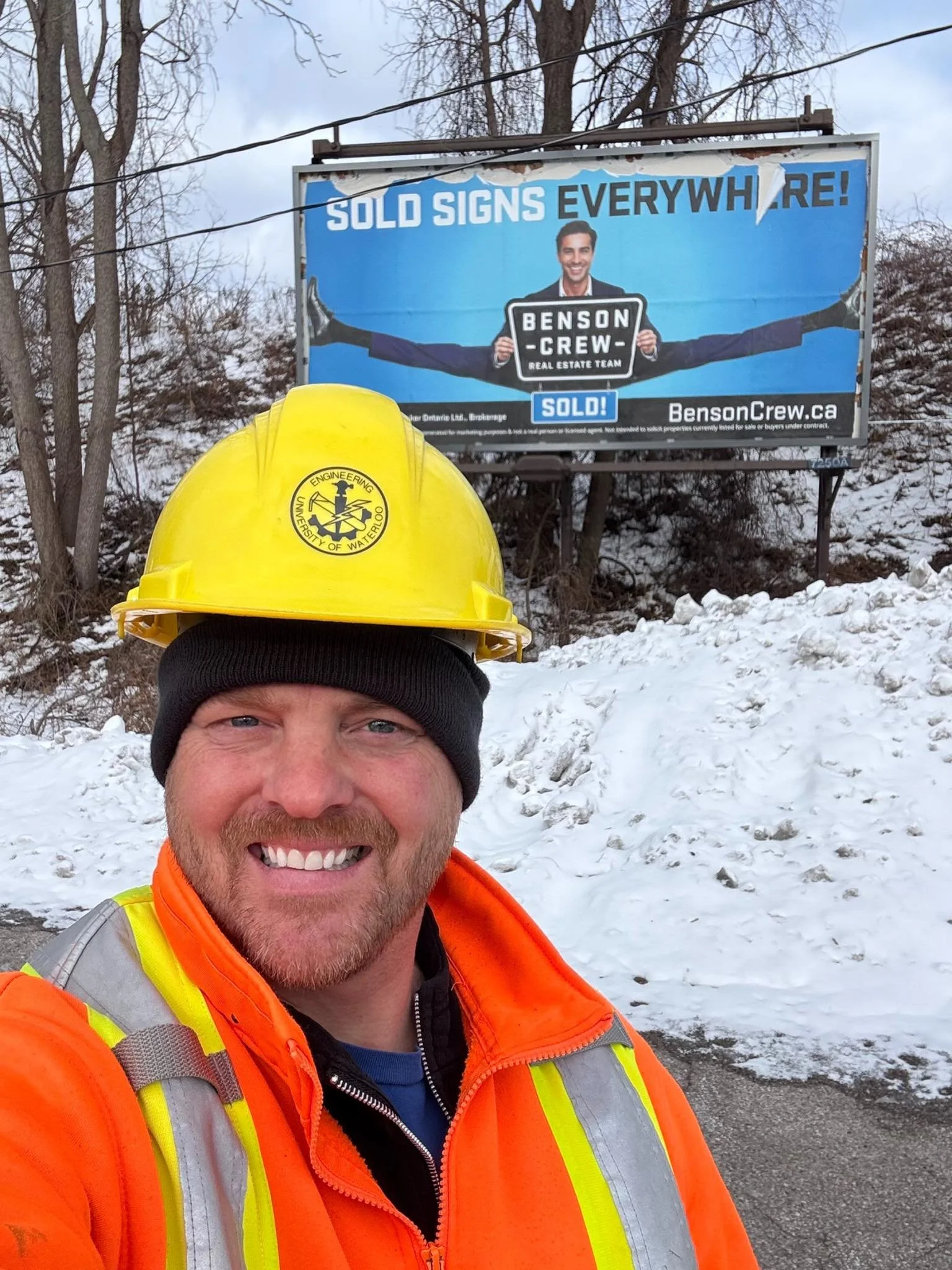 Can&rsquo;t wait to work with Benson Crew Formerly The Crew / Real Estate on leasing up our upcoming townhouse development in Brantford! When your marketing is this bold, even construction guys take notice! 👷&zwj;♂️🚧🏘️