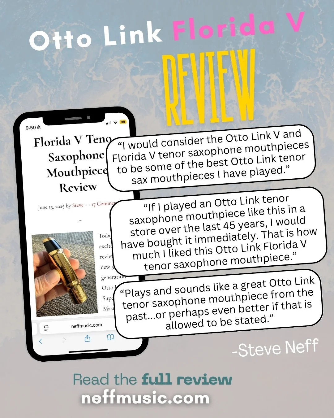 🎷 A Deep Dive Into the Otto Link Florida V 🎷

Steve Neff of @itsneffmusic released an in-depth review of our Otto Link Florida V tenor mouthpiece&mdash;and it&rsquo;s worth the read.

From its focused, bright core to its reed-friendly responsivenes